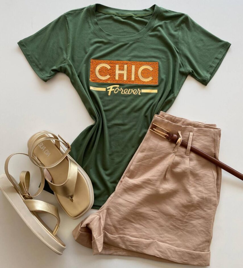 T-shirt Feminina Manga Curta Chic Forever Verde - Fernanda Ramos Store