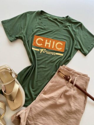 T-shirt Feminina Manga Curta Chic Forever Verde - Fernanda Ramos Store