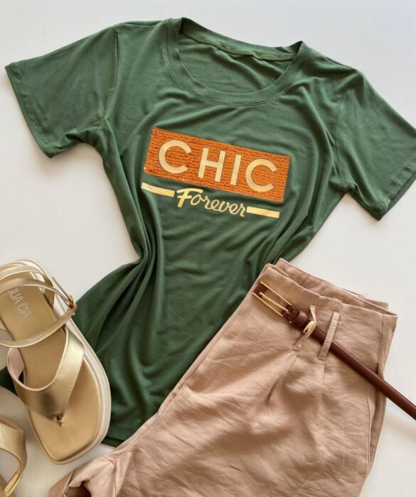 T-shirt Feminina Manga Curta Chic Forever Verde - Fernanda Ramos Store