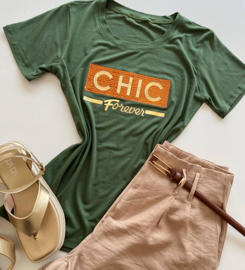 T-shirt Feminina Manga Curta Chic Forever Verde - Fernanda Ramos Store