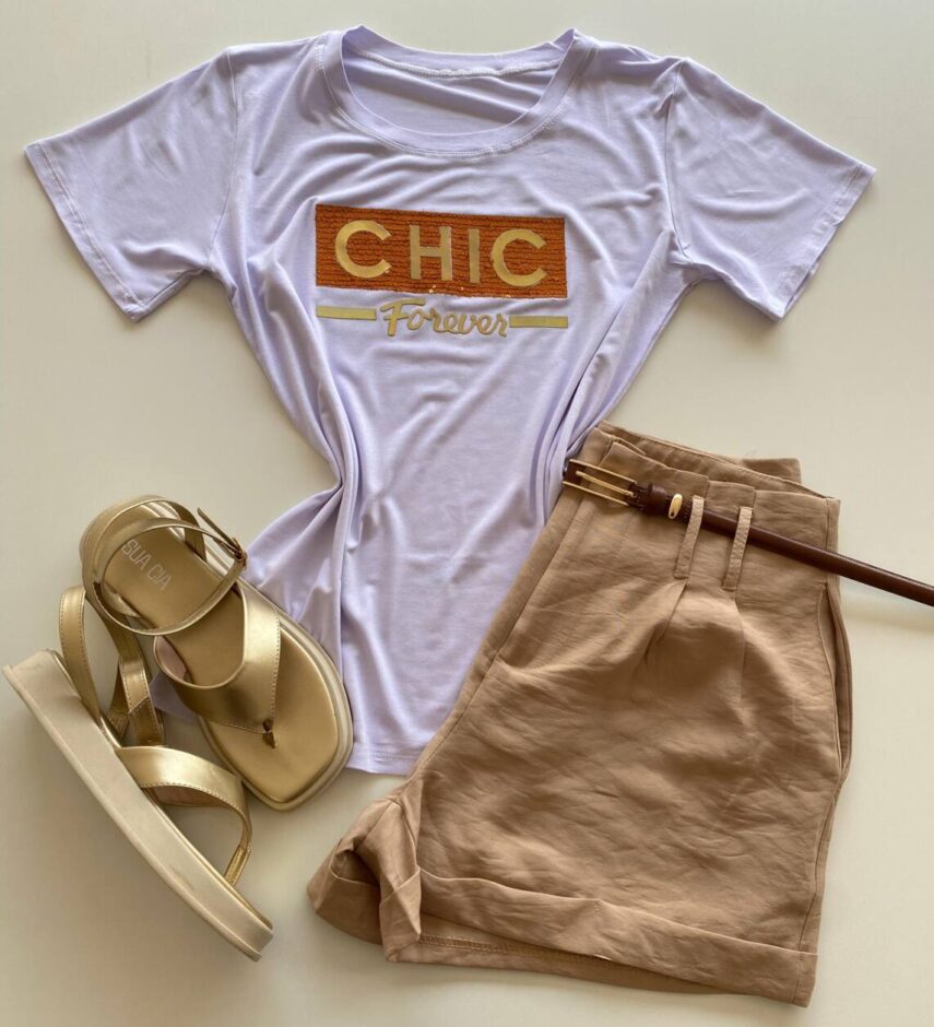 T-shirt Feminina Manga Curta Chic Forever Branca - Fernanda Ramos Store