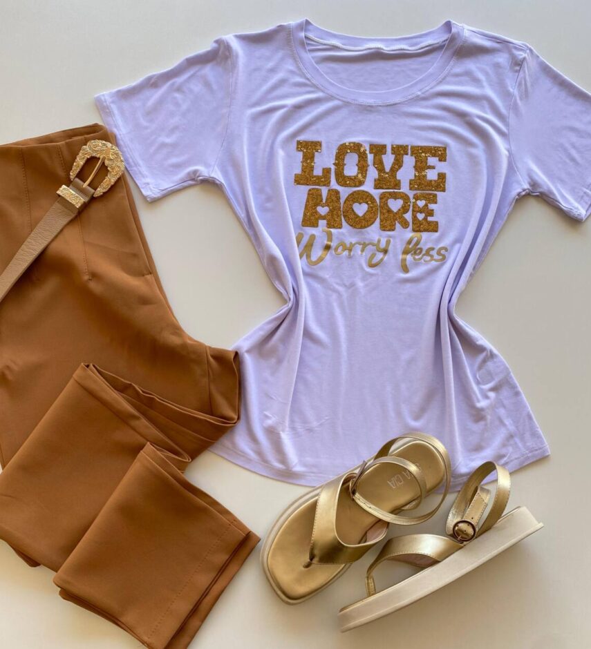 T-shirt Feminina Manga Curta Love More Branca - Fernanda Ramos Store