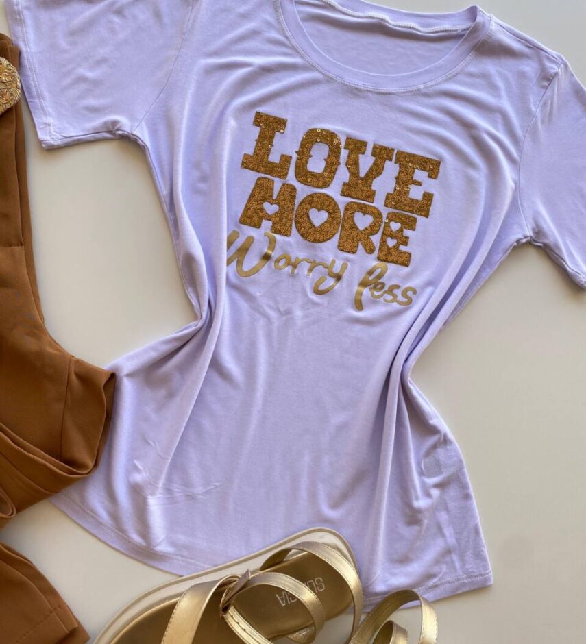 T-shirt Feminina Manga Curta Love More Branca - Fernanda Ramos Store
