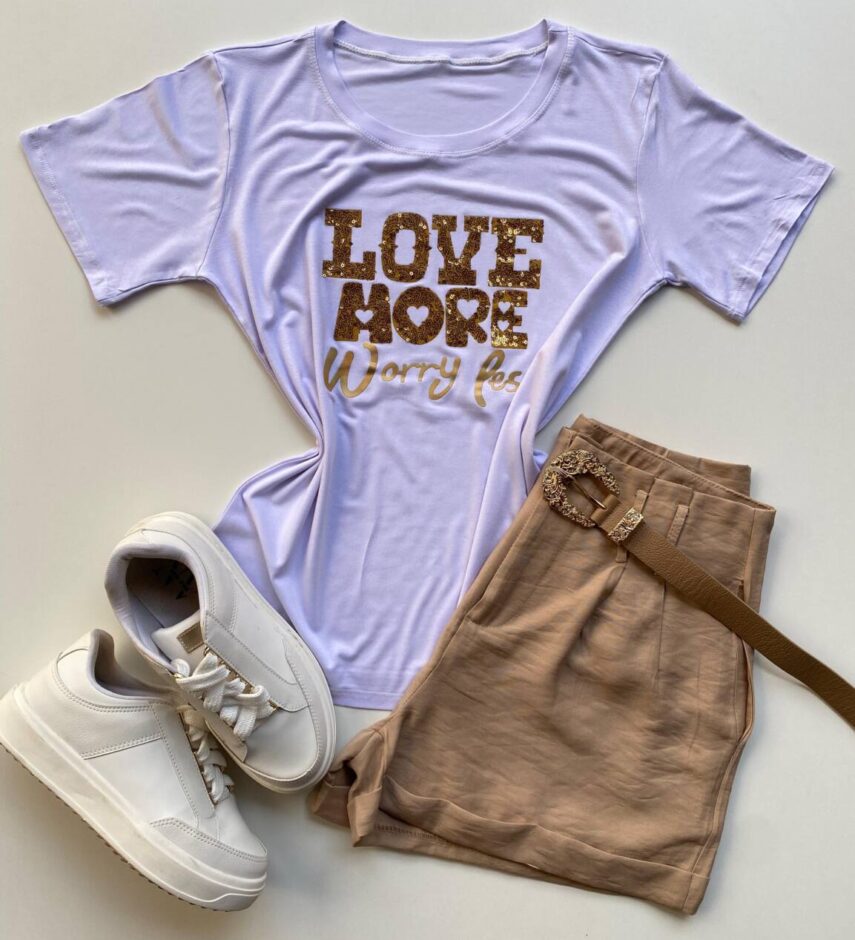 T-shirt Feminina Manga Curta Love More Branca - Fernanda Ramos Store
