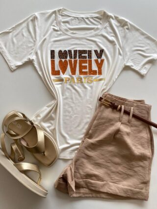 T-shirt Feminina Manga Curta Lovely Off White - Fernanda Ramos Store