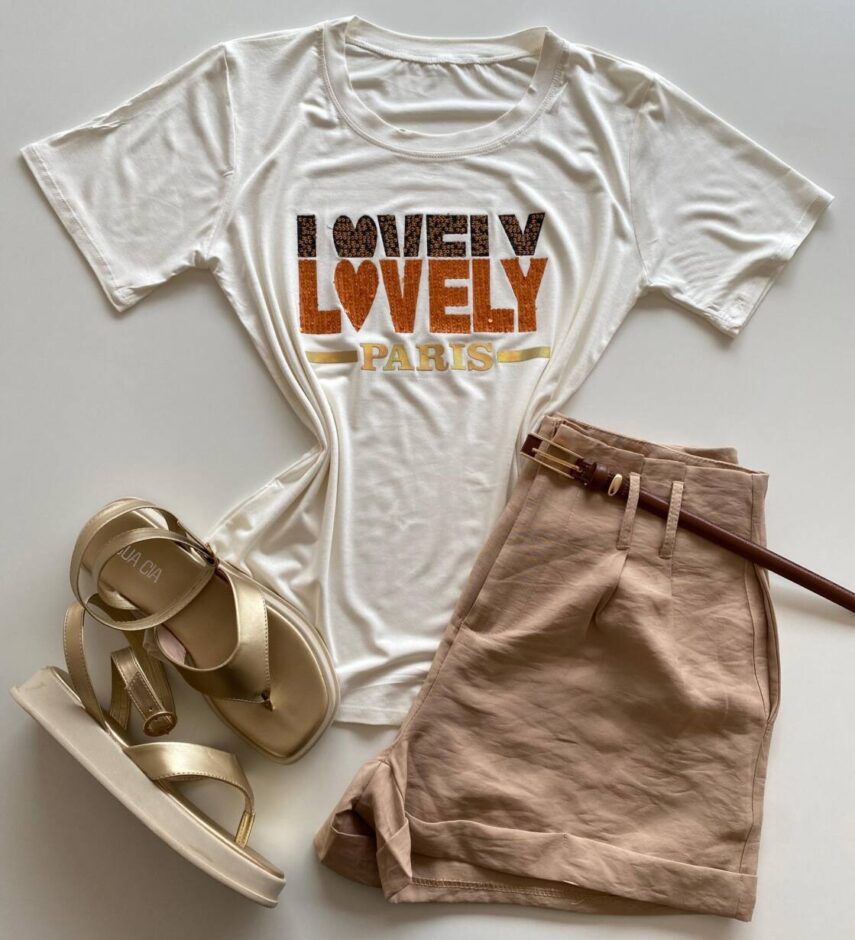 T-shirt Feminina Manga Curta Lovely Off White - Fernanda Ramos Store