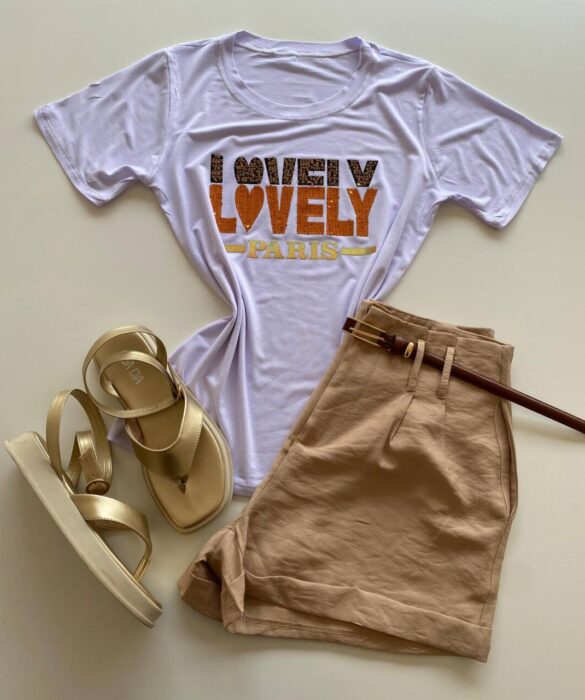 T-shirt Feminina Manga Curta Lovely Branca - Fernanda Ramos Store