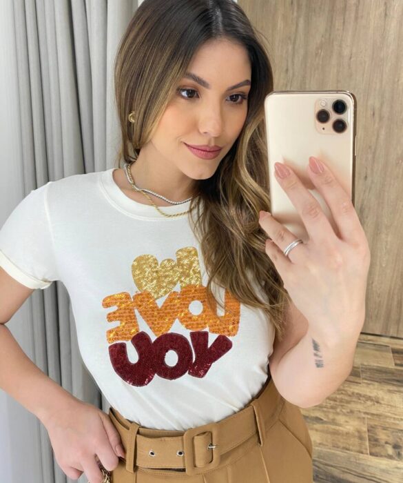 T-shirt Feminina Manga Curta Nude I Love You - Fernanda Ramos Store