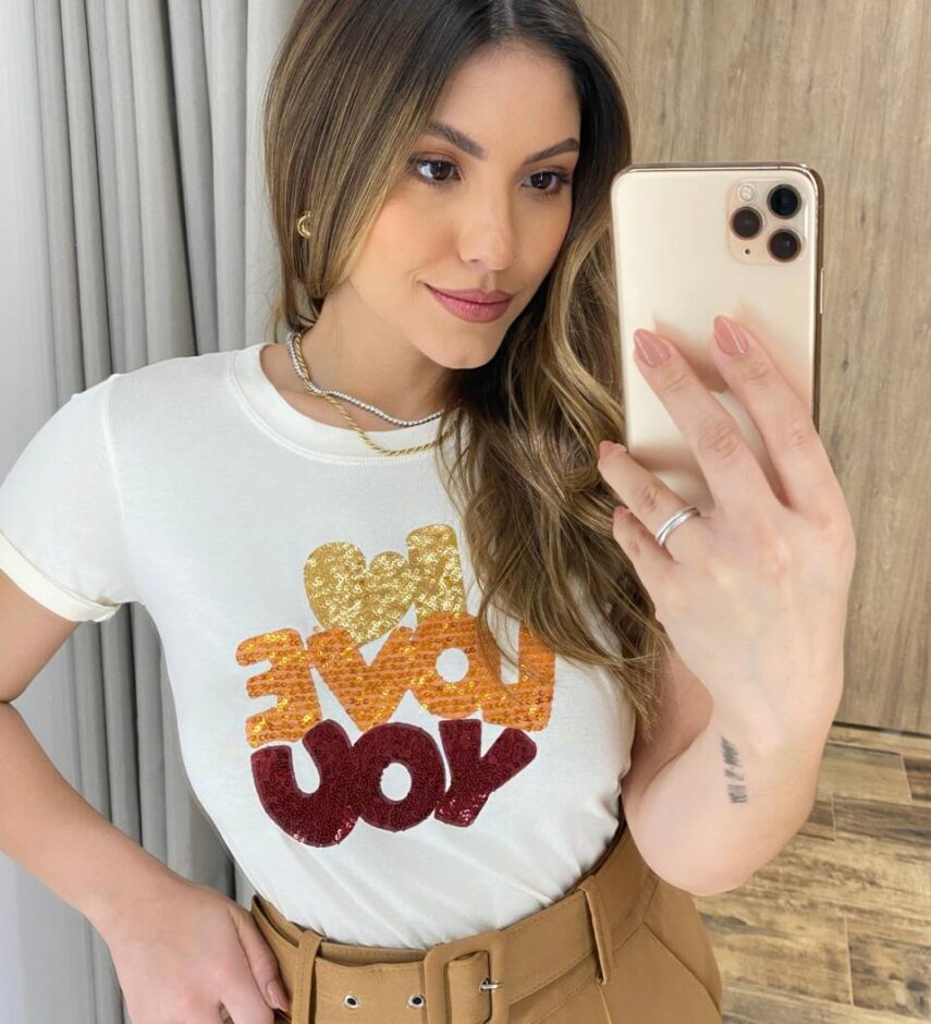 T-shirt Feminina Manga Curta Nude I Love You - Fernanda Ramos Store