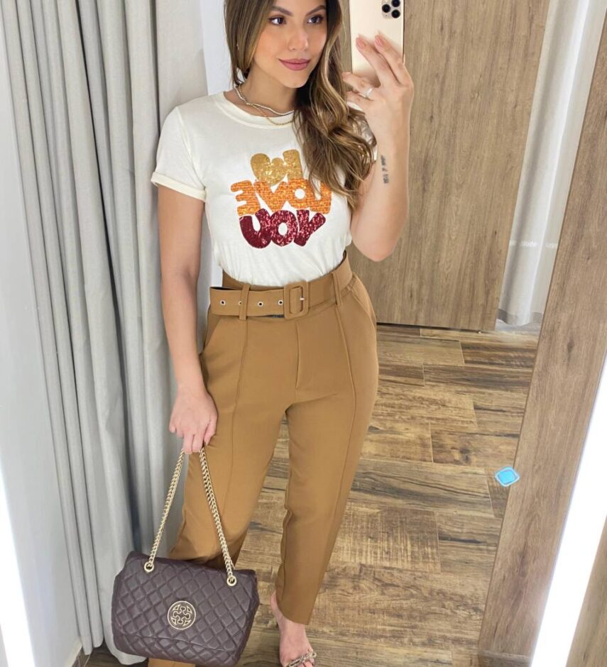 T-shirt Feminina Manga Curta Nude I Love You - Fernanda Ramos Store
