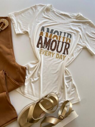 T-shirt Feminina Manga Curta Off White Amour Every Day - Fernanda Ramos Store