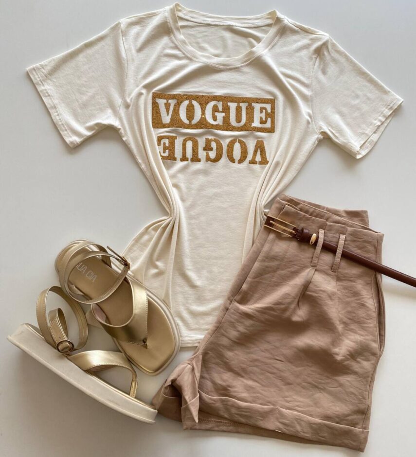T-shirt Feminina Manga Curta Off White Estampada - Fernanda Ramos Store