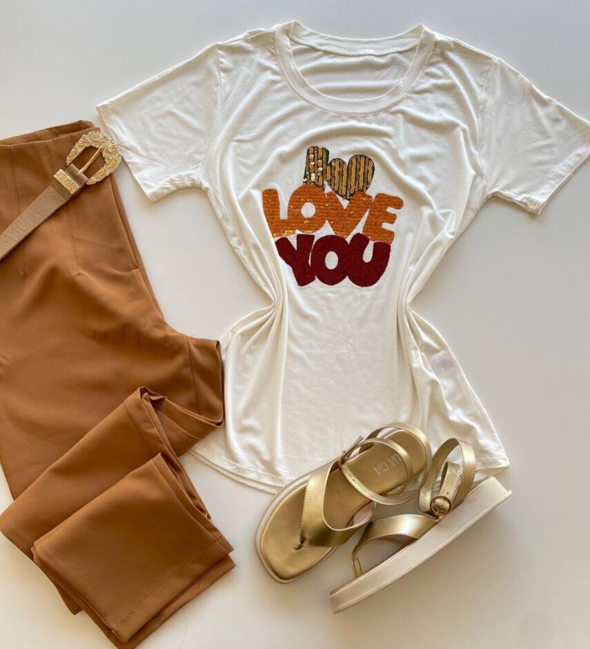 T-shirt Feminina Manga Curta Off White I Love You - Fernanda Ramos Store