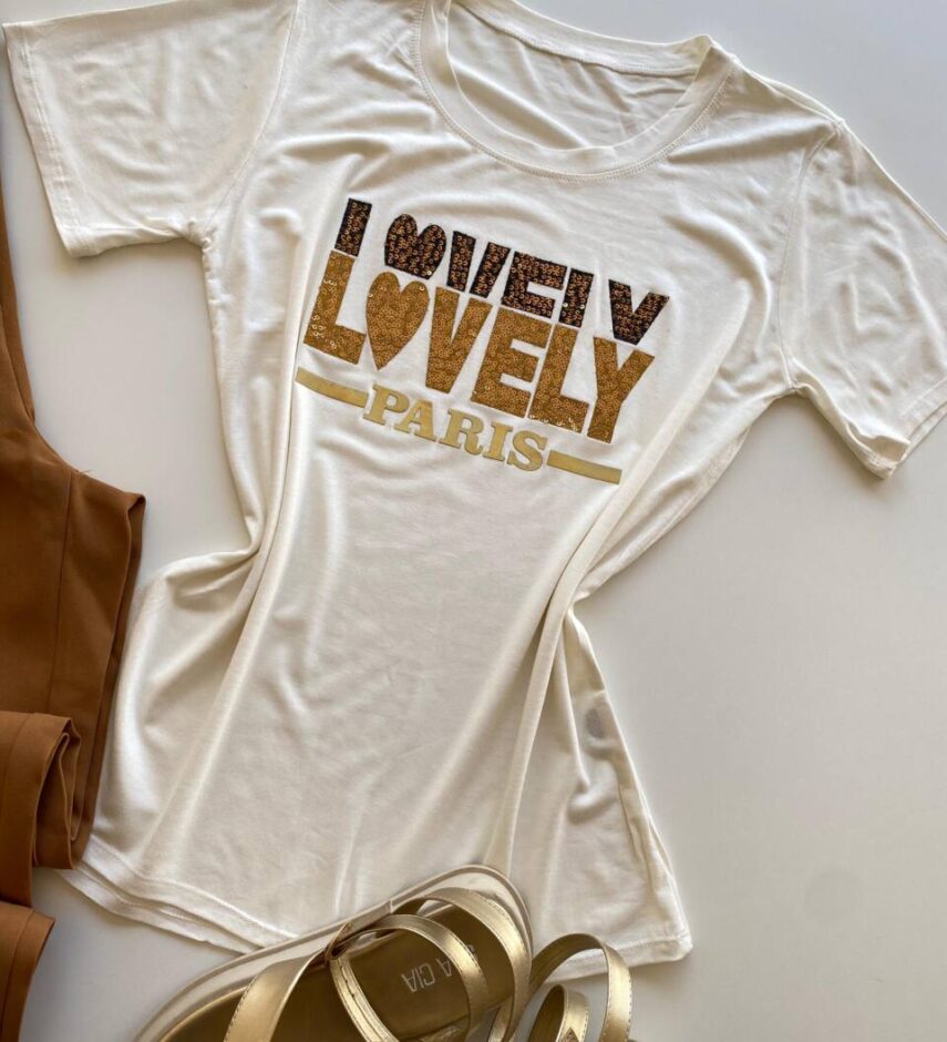 T-shirt Feminina Manga Curta Off White Lovely - Fernanda Ramos Store