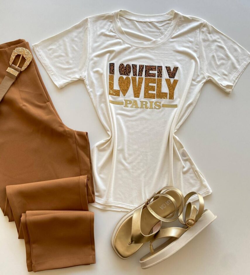 T-shirt Feminina Manga Curta Off White Lovely - Fernanda Ramos Store