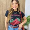 T-shirt Feminina Manga Curta Preta Strawberries - Fernanda Ramos Store