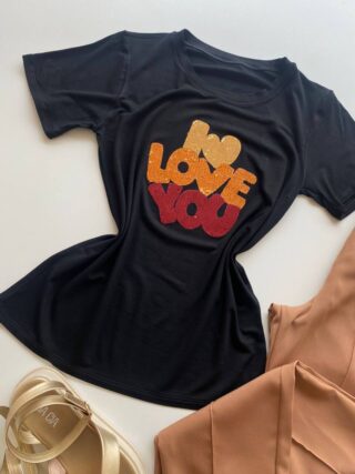 T-shirt Feminina Manga Curta Preta I Love You - Fernanda Ramos Store