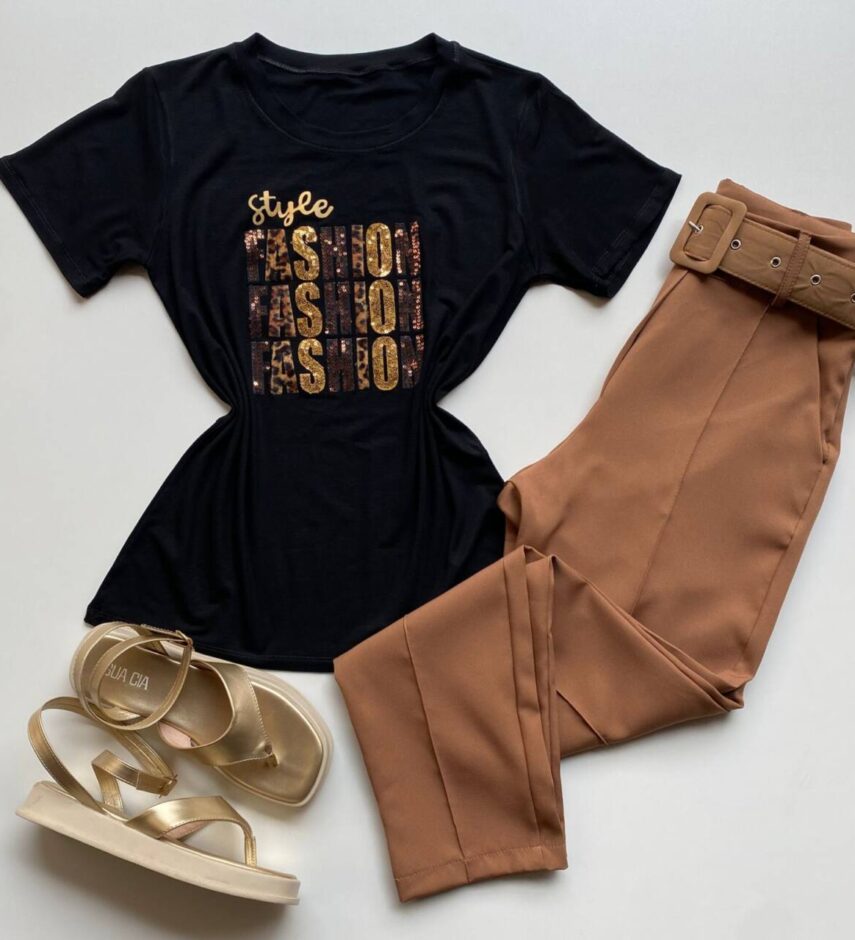 T-shirt Feminina Manga Curta Preta Style Fashion - Fernanda Ramos Store
