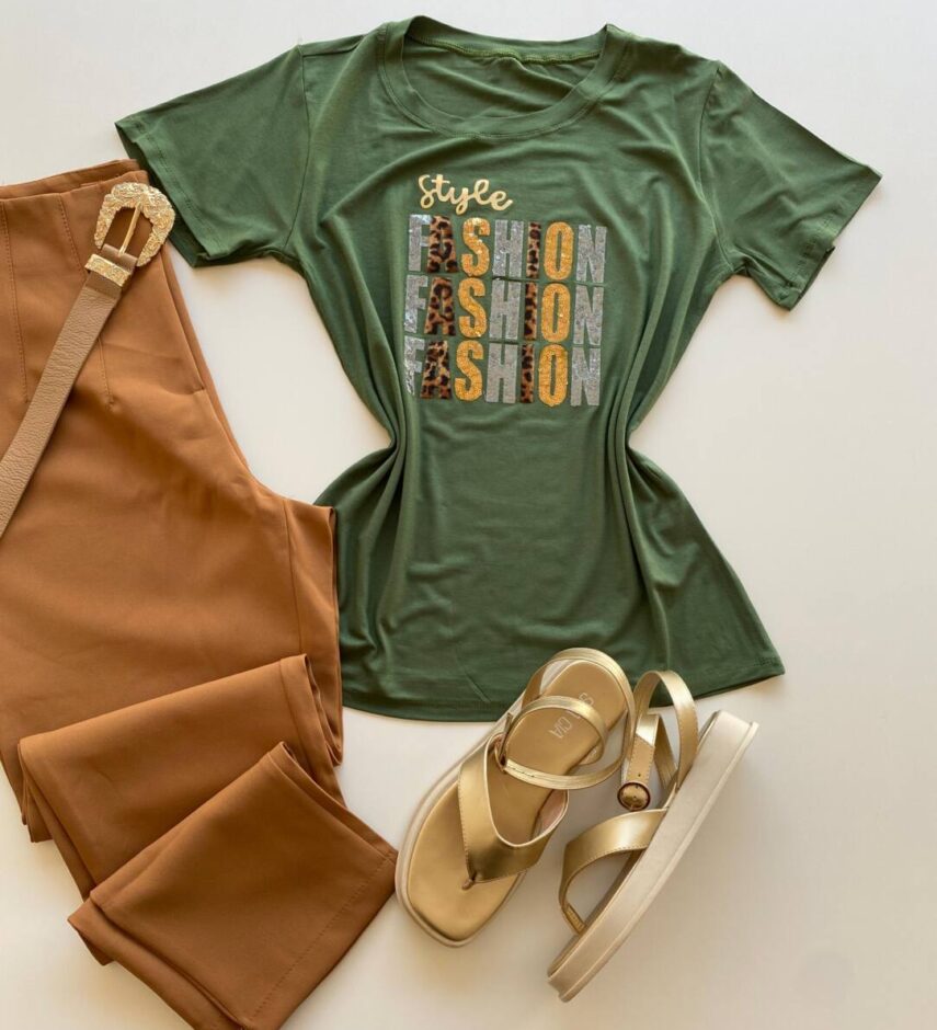 T-shirt Feminina Manga Curta Verde Style Fashion - Fernanda Ramos Store