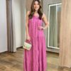 Vestido Longo Ayla sem Bojo Alça Regulável Rosa Listrado - Fernanda Ramos Store