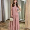 Vestido Longo Ayla sem Bojo Alça Regulável Rosé Listrado - Fernanda Ramos Store