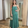 Vestido Longo Ayla sem Bojo Alça Regulável Verde Listrado - Fernanda Ramos Store