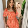 Vestido Longo sem Bojo Lavínia com Lastex Estampado Laranja - Fernanda Ramos Store