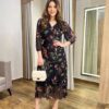 Vestido Midi Alice Tule sem Bojo Preto Estampado com Amarração - Fernanda Ramos Store