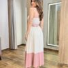 Vestido Midi Ana com Bojo e Cinto Cru com Detalhe Rosé - Fernanda Ramos Store