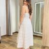 Vestido Midi Laise Off White sem Bojo Bordado Amarração nas Alças - Fernanda Ramos Store