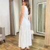 Vestido Midi Lara Viscolinho sem Bojo Off White Detalhe em Guipir - Fernanda Ramos Store