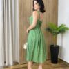 Vestido Midi Louise sem Bojo com Amarração Atrás Estampado Verde - Fernanda Ramos Store