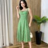 Vestido Midi Louise sem Bojo com Amarração Atrás Estampado Verde - Fernanda Ramos Store