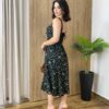 Vestido Midi Louise sem Bojo com Amarração Atrás Preto Estampado - Fernanda Ramos Store