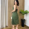 Vestido Midi Louise sem Bojo com Amarração Atrás Verde Estampado - Fernanda Ramos Store