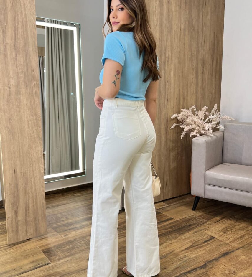 Blusa Feminina Manga Curta Agatha Canelada Azul - Fernanda Ramos Store