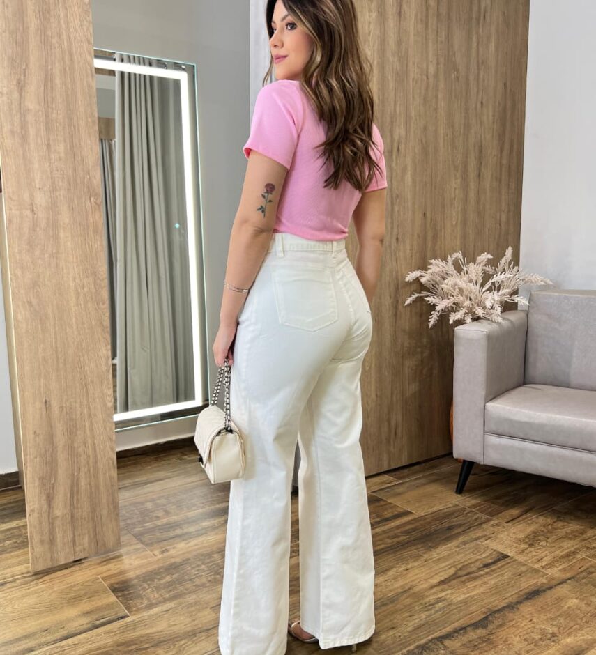Blusa Feminina Manga Curta Agatha Canelada Rosa - Fernanda Ramos Store
