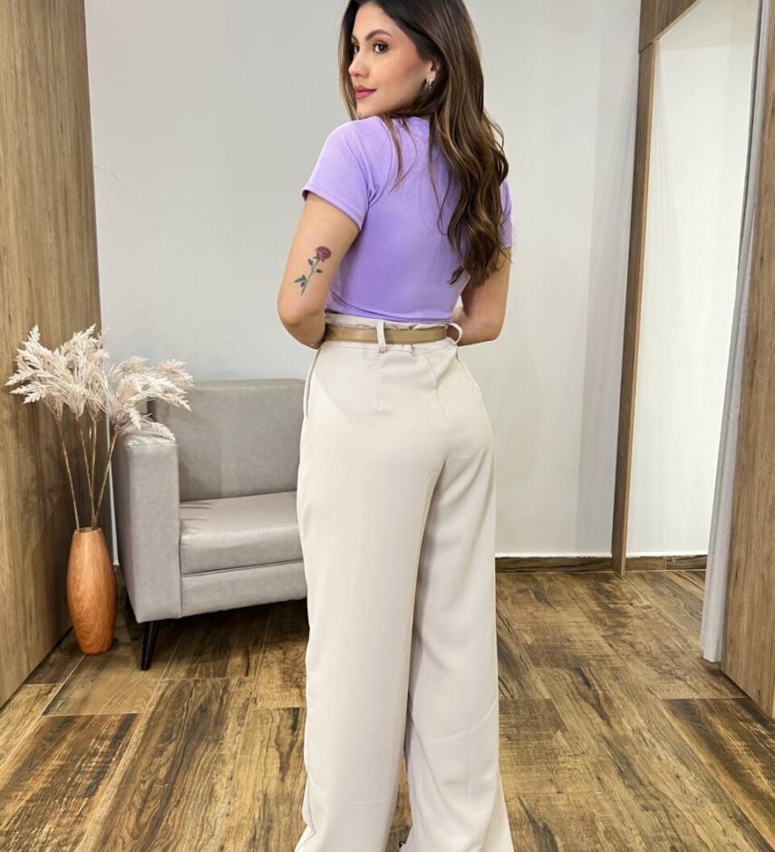 Blusa Feminina Manga Curta Bella Canelada Gola U Lilás - Fernanda Ramos Store