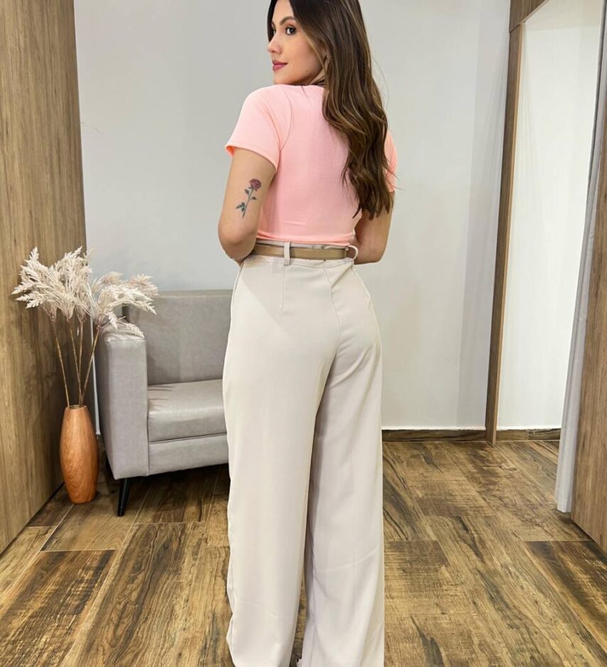 Blusa Feminina Manga Curta Bella Canelada Gola U Salmão - Fernanda Ramos Store