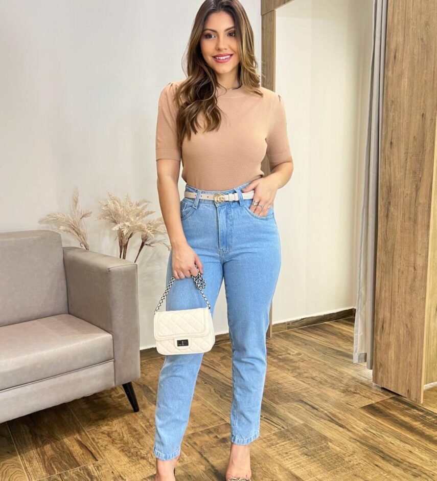 Blusa Feminina Manga Curta Mia Modal com Textura Bege - Fernanda Ramos Store