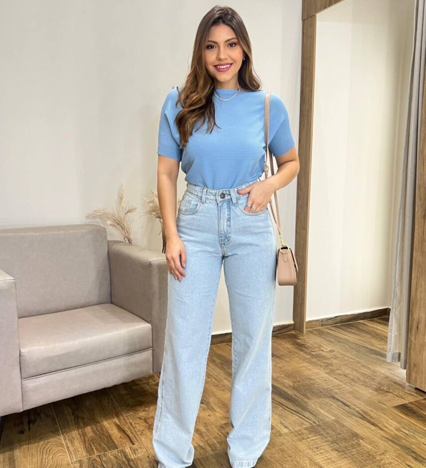 Blusa Feminina Modal Manga Curta Tália Azul - Fernanda Ramos Store