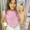 Blusa Tee Muscle Feminina Rebeca Canelada Rosa - Fernanda Ramos Store