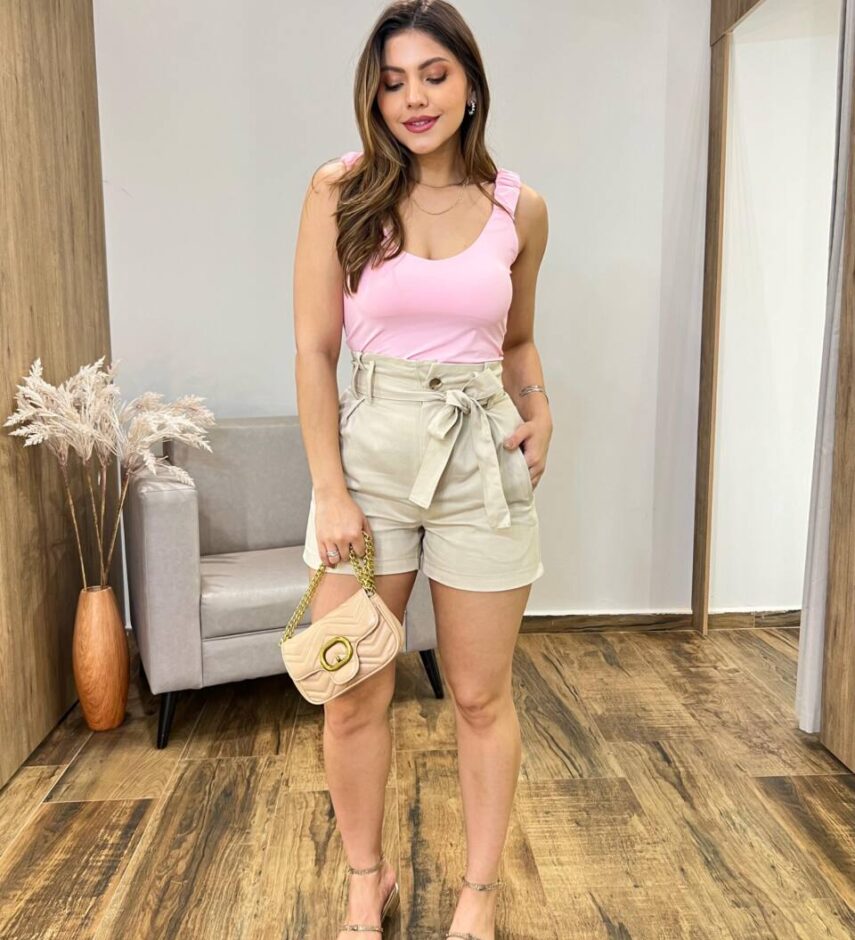 Body Feminino Júlia sem Bojo Detalhe na Alça com Fecho Rosa - Fernanda Ramos Store