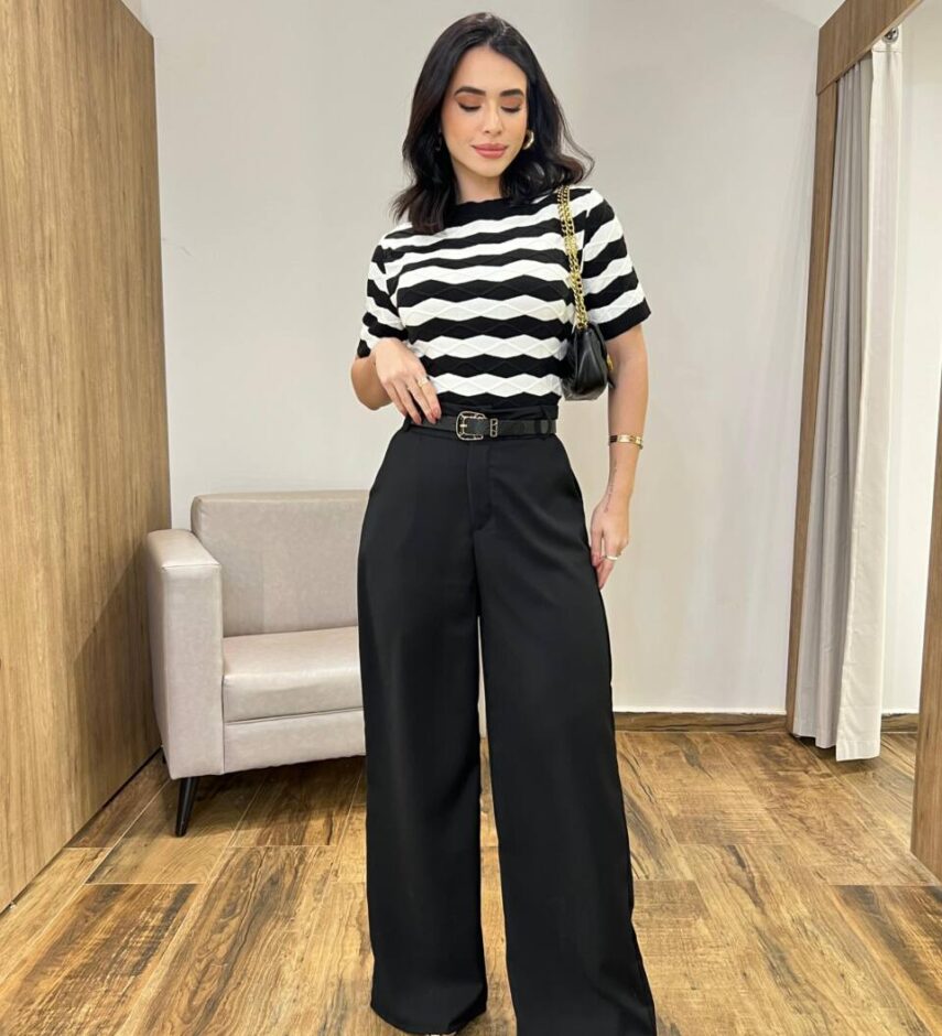 Calça Feminina Alfaiataria Pantalona Aurora Preta - Fernanda Ramos Store
