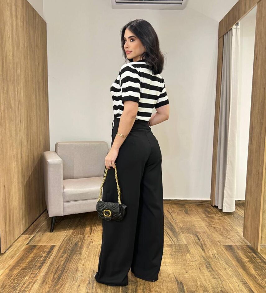 Calça Feminina Alfaiataria Pantalona Aurora Preta - Fernanda Ramos Store