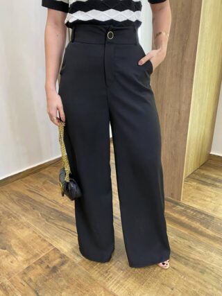 Calça Feminina Alfaiataria Pantalona Aurora Preta - Fernanda Ramos Store