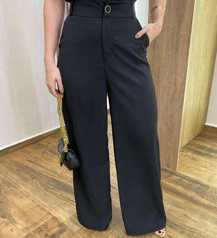 Calça Feminina Alfaiataria Pantalona Aurora Preta - Fernanda Ramos Store