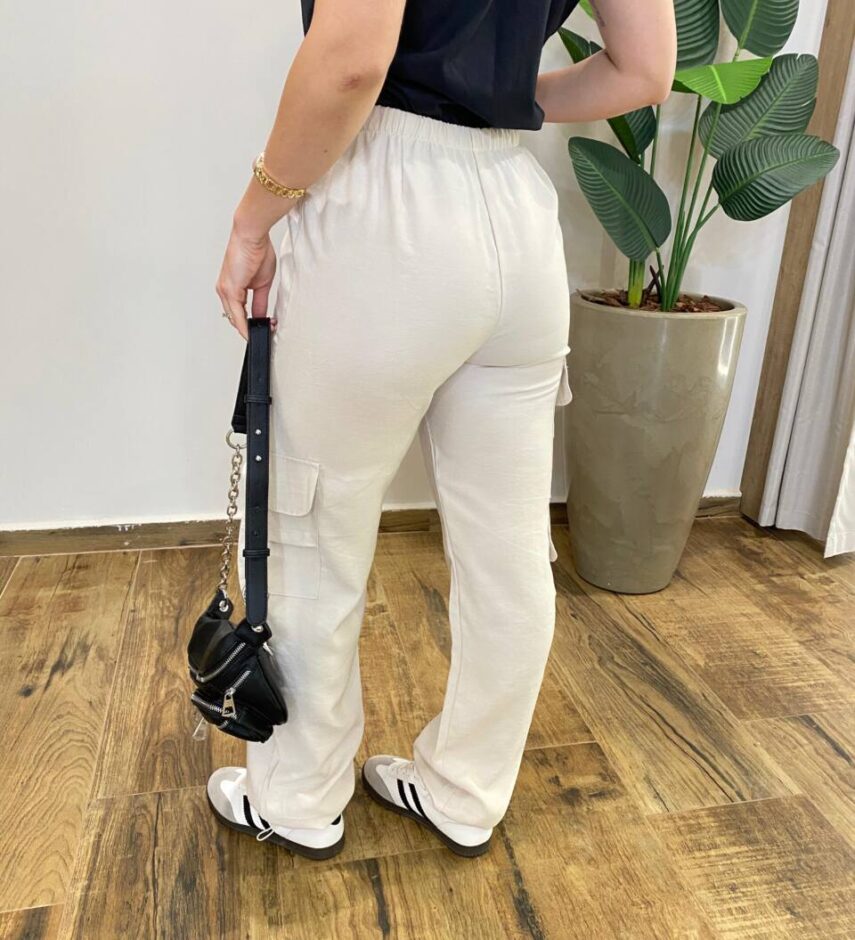 Calça Feminina Parachute Cargo Bege - Fernanda Ramos Store
