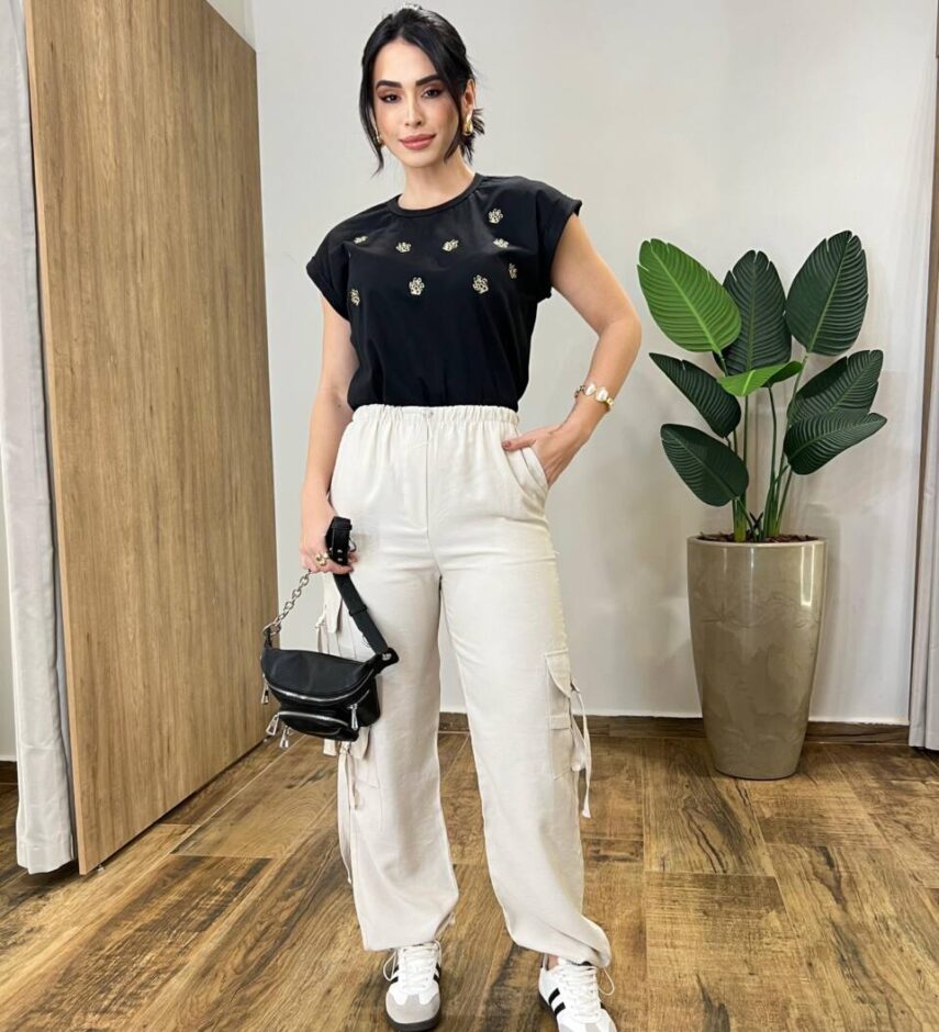 Calça Feminina Parachute Cargo Bege - Fernanda Ramos Store