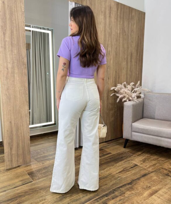 Calça Jeans Feminina Isa Wide Leg Off White - Fernanda Ramos Store